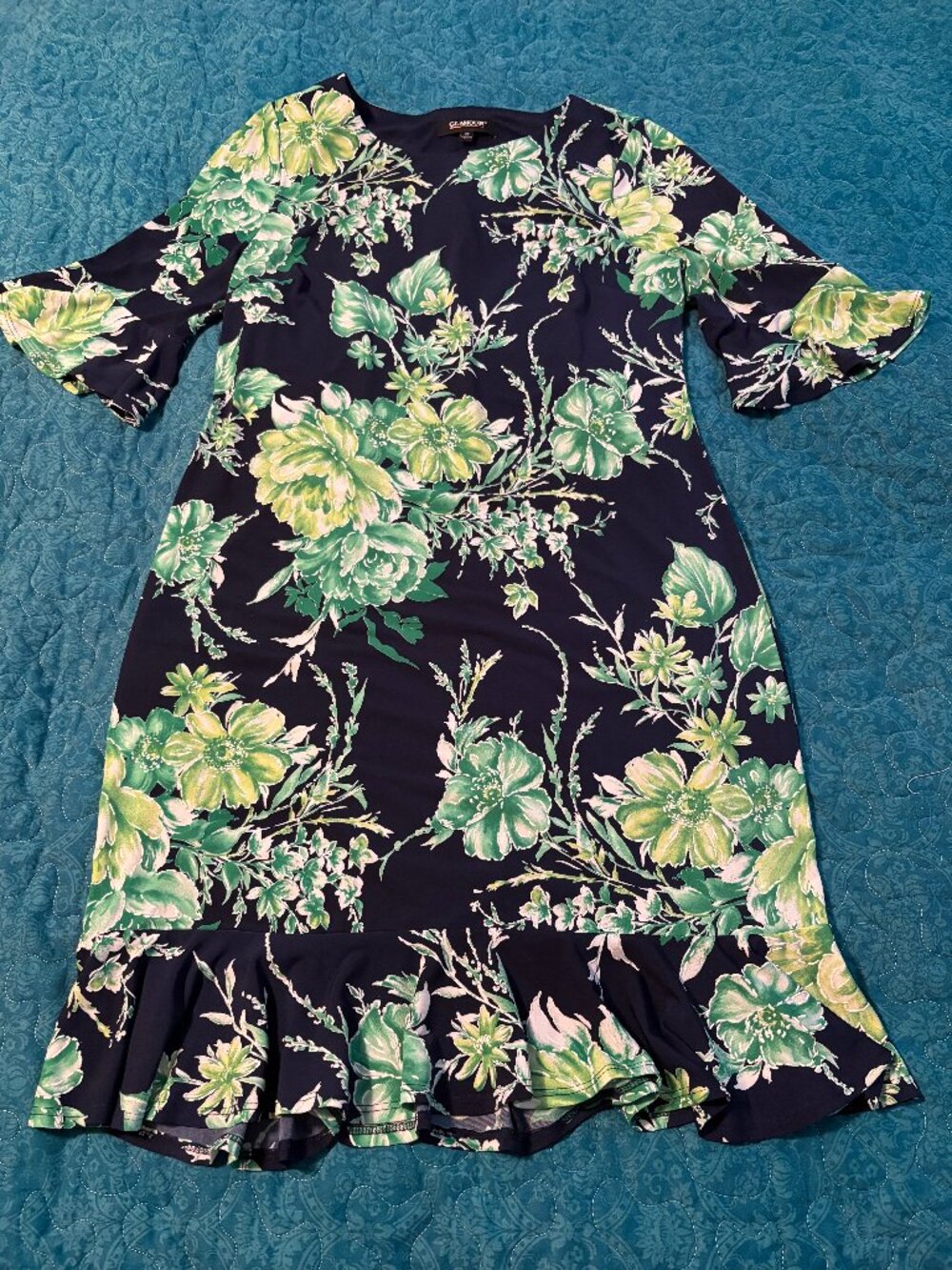 Glamour Yellow/Green Floral 3/4 Sleeve Dress Size 12